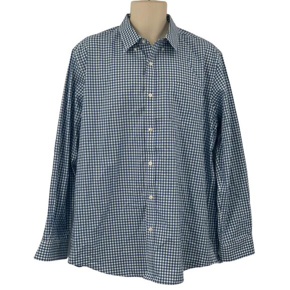 LL Bean Men's Long Sleeve Button Down Shirt Blue/White Gingham‎ Check Size Large